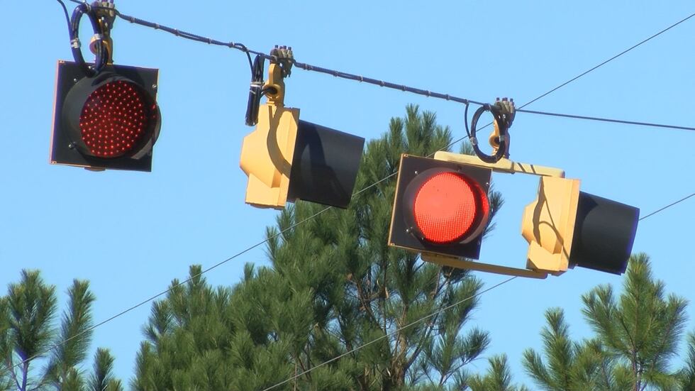 Caution flashing lights at the intersection of 300 and 32