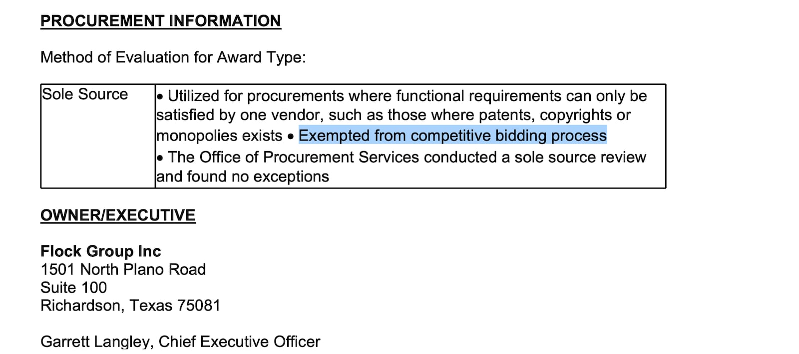 A screenshot of a document with a highlighted line of text that says "Exempted from...