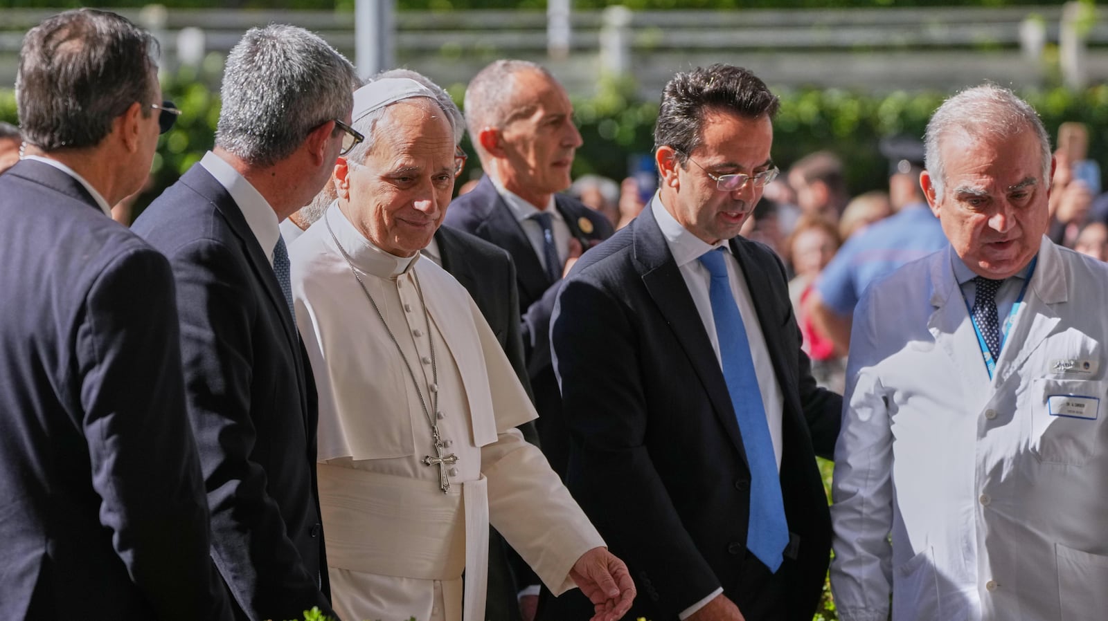 Pope Leo XIV arrives at the Agostino Gemelli Polyclinic in Rome, Tuesday, Oct. 13, 2026, where...