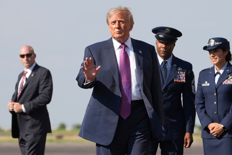 President Donald Trump arrives on Air Force One, Thursday, Aug. 27, 2026, at Ellington Airport...