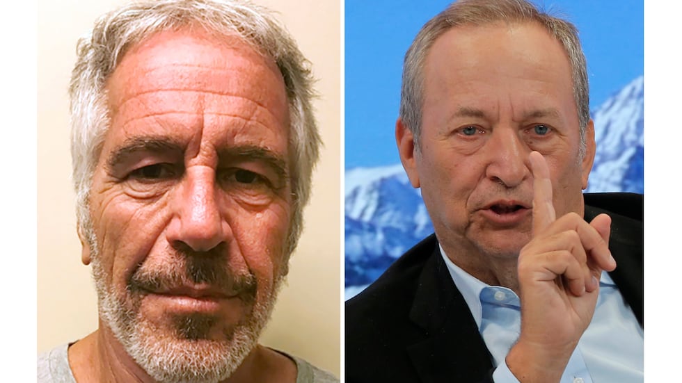 This combo shows Jeffrey Epstein, left, and U.S. economist Larry Summers.