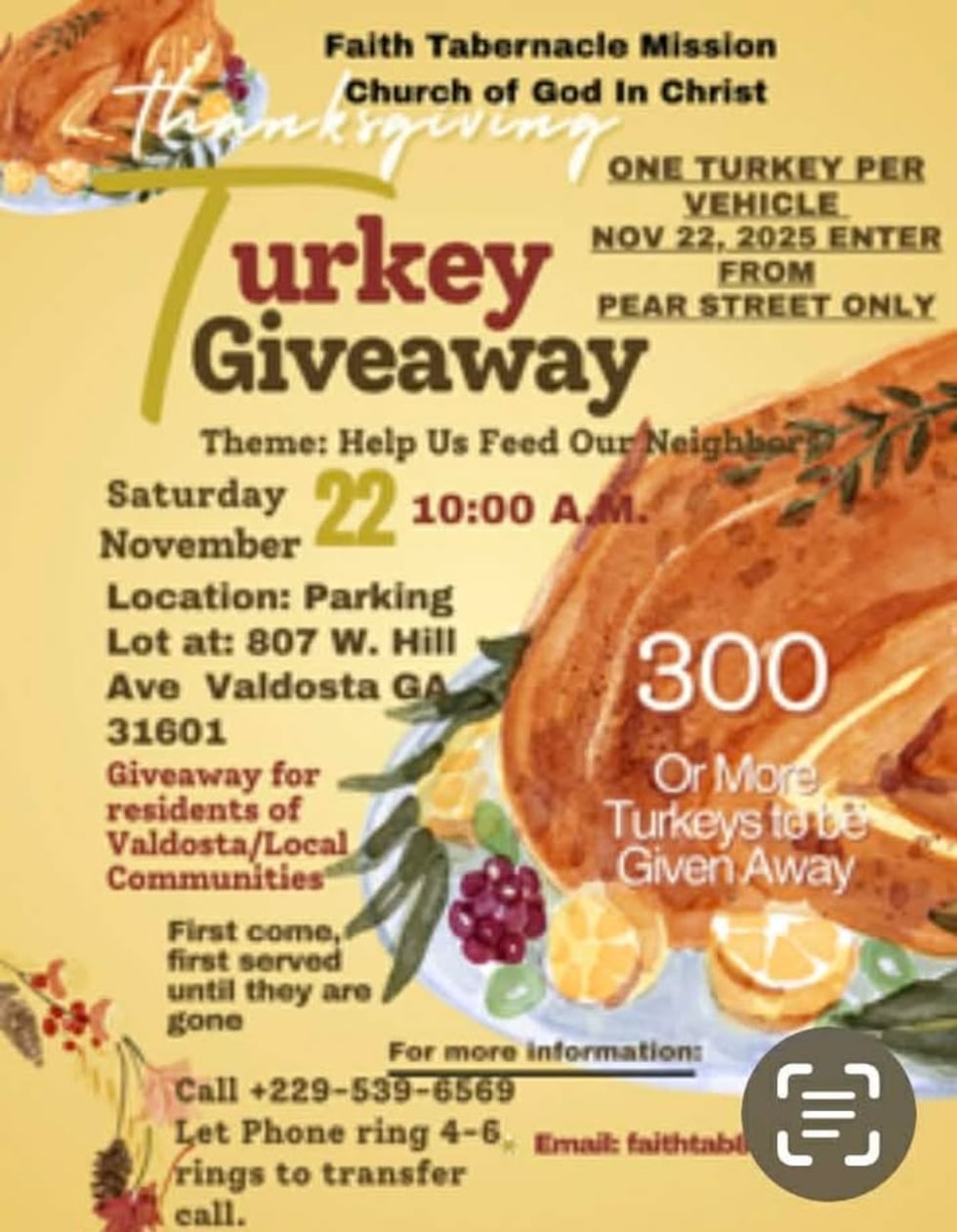 Faith Tabernacle Mission Church of God in Christ hosts 15th annual turkey giveaway on...