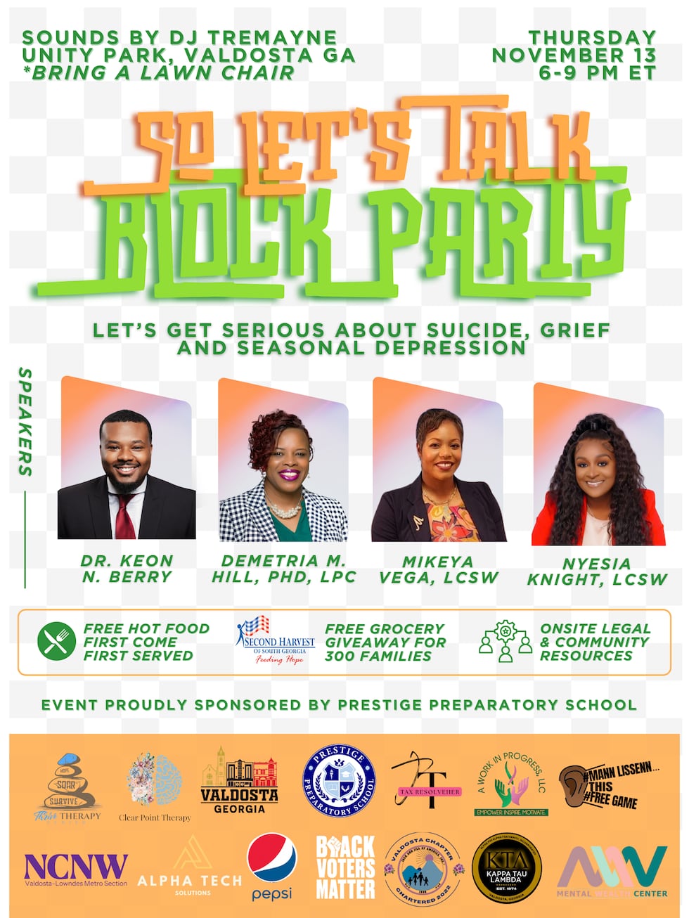 “So Let’s Talk Block Party,” will address suicide, grief, and seasonal depression, held...