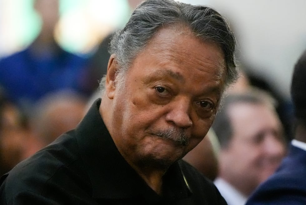 The Rev. Jesse Jackson listens to speakers at the Tabernacle Baptist Church during the 60th...