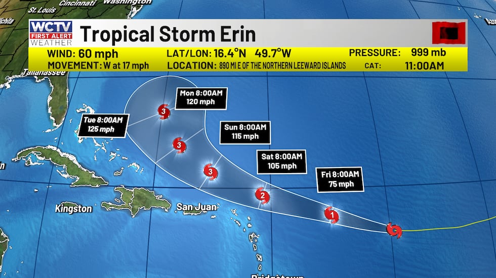 Erin is expected to intensify this afternoon and become a major hurricane by the weekend.