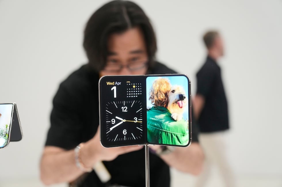The iPhone Duo is displayed on Wednesday, Sept. 9, 2026, on the Apple campus in Cupertino, Calif.
