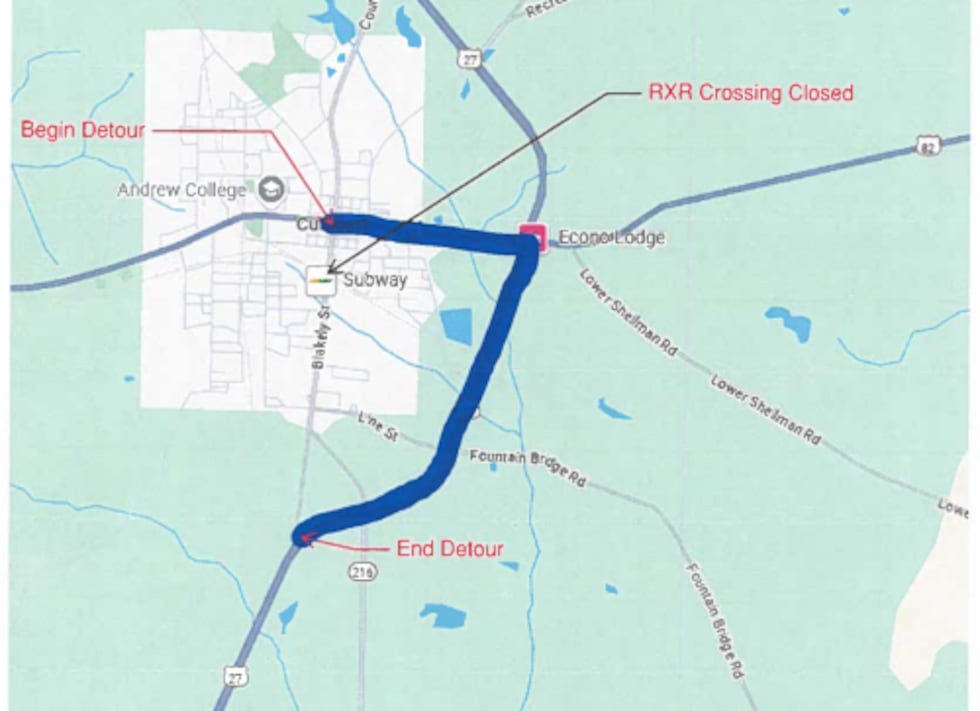 The detour route will start near Andrew College and end near US-214.