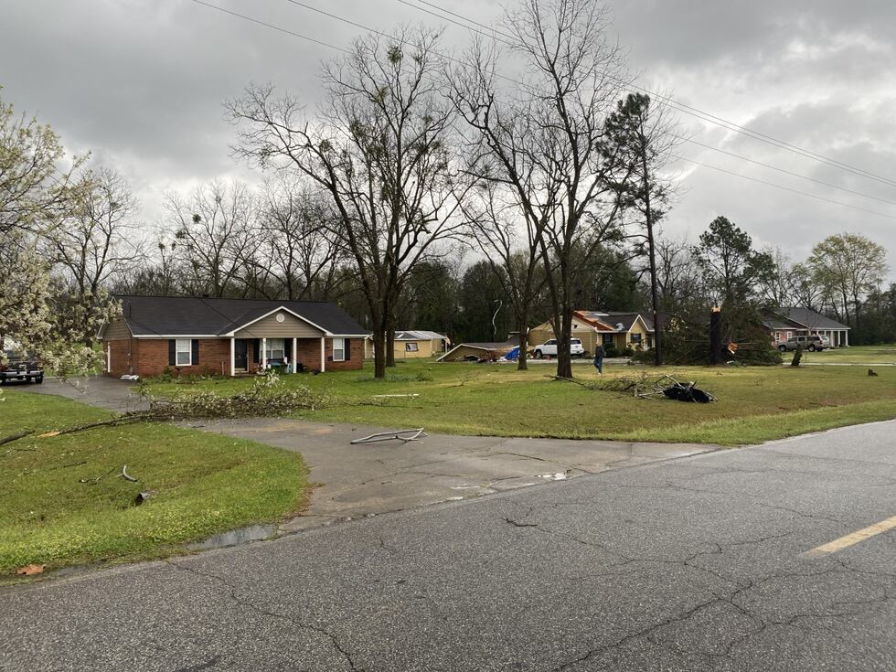 A Lee County home sustained roof damage from heavy winds Thursday morning.