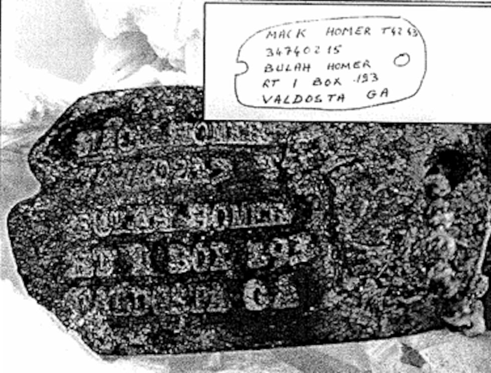 Private Homer's identification tag, which was recovered by the Defense POW/MIA Accounting...