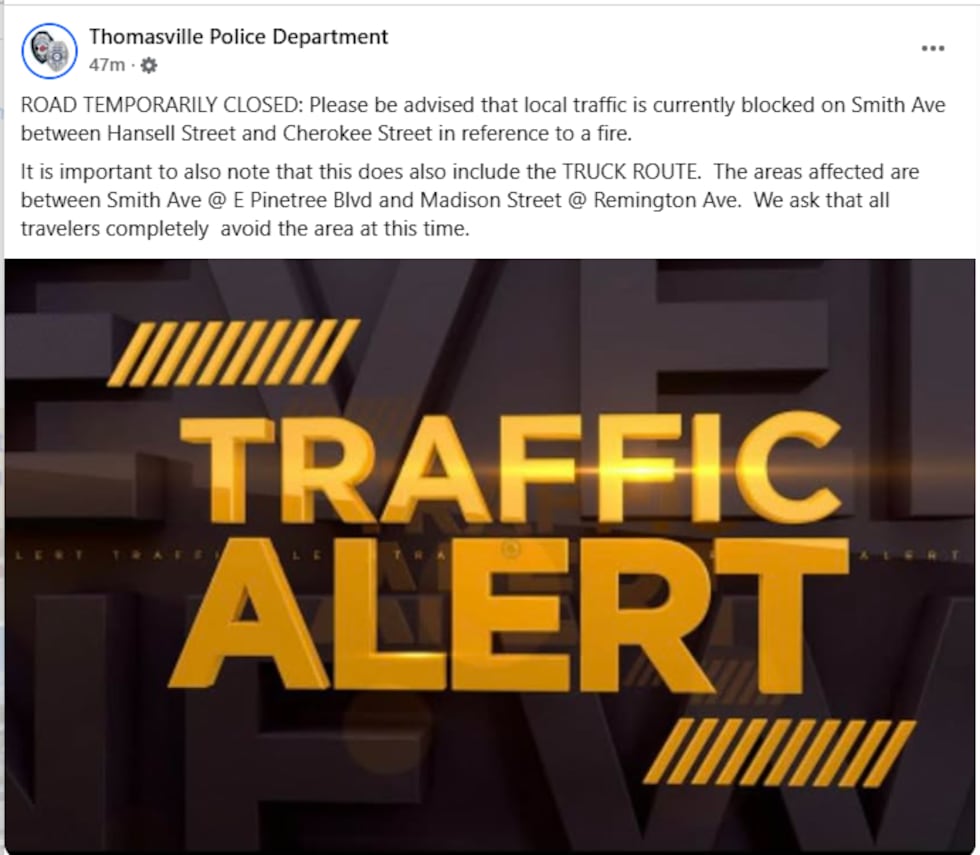 TPD posted late Monday night about traffic blockades on Smith Avenue due to a fire in the area.