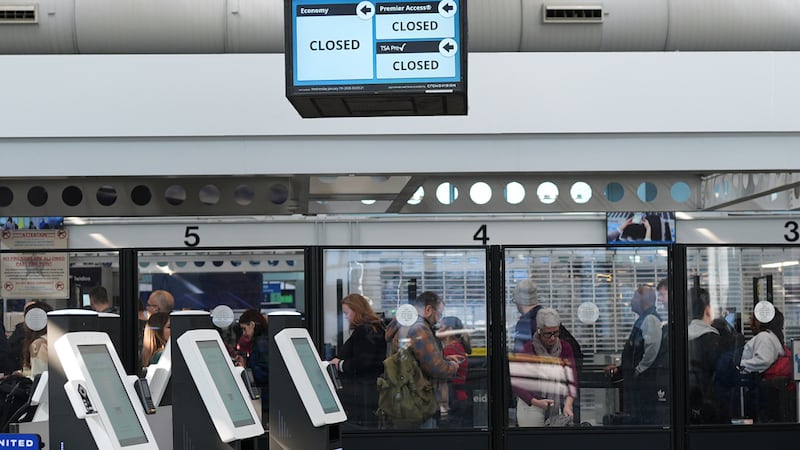 An information screen is displayed in Terminal 1 at O'Hare International Airport, in Chicago,...