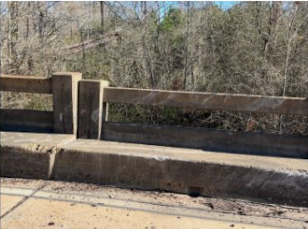 The Little Brushy Creek bridge was damaged after a tractor hit the handrail.