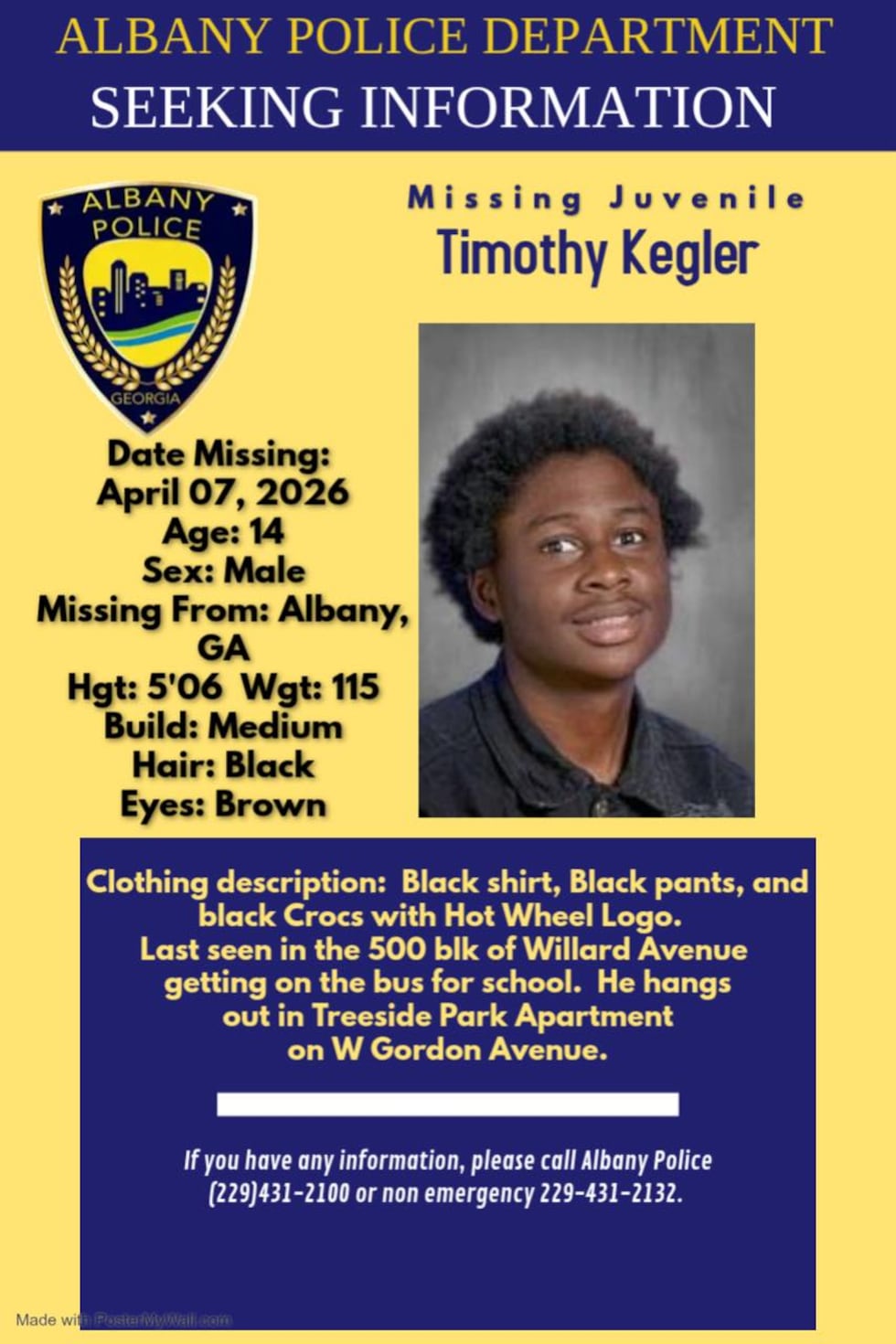 Timothy is described as 5 feet 6 inches tall and weighing approximately 115 pounds.