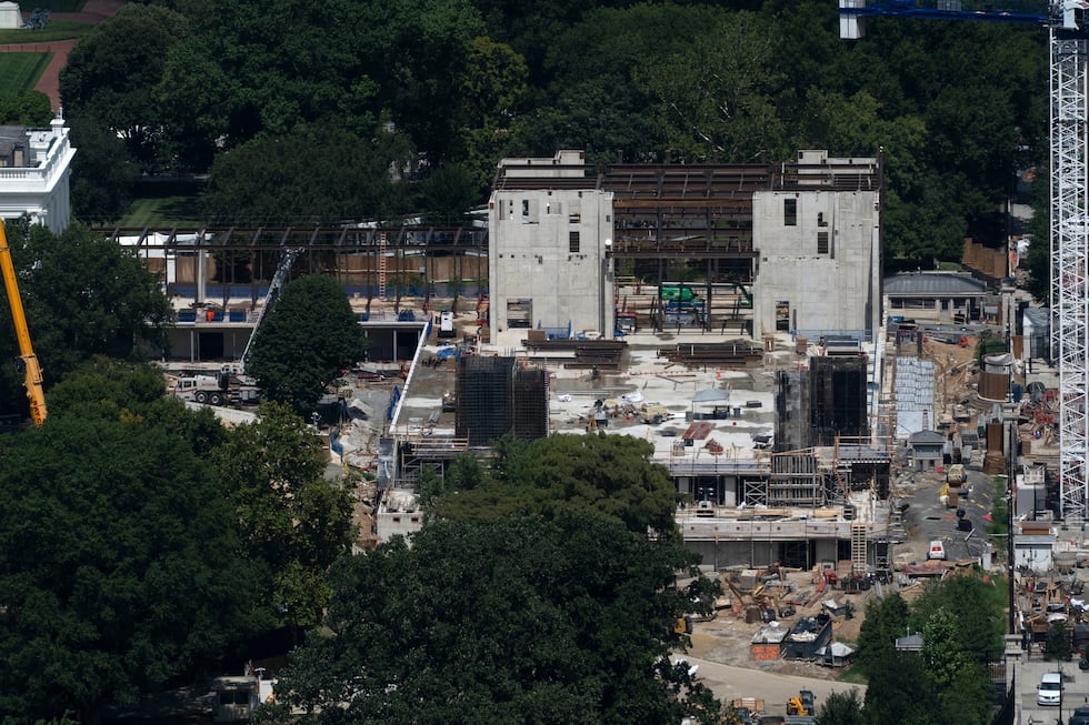 The new White House ballroom under construction, built on the demolished East Wing, is...