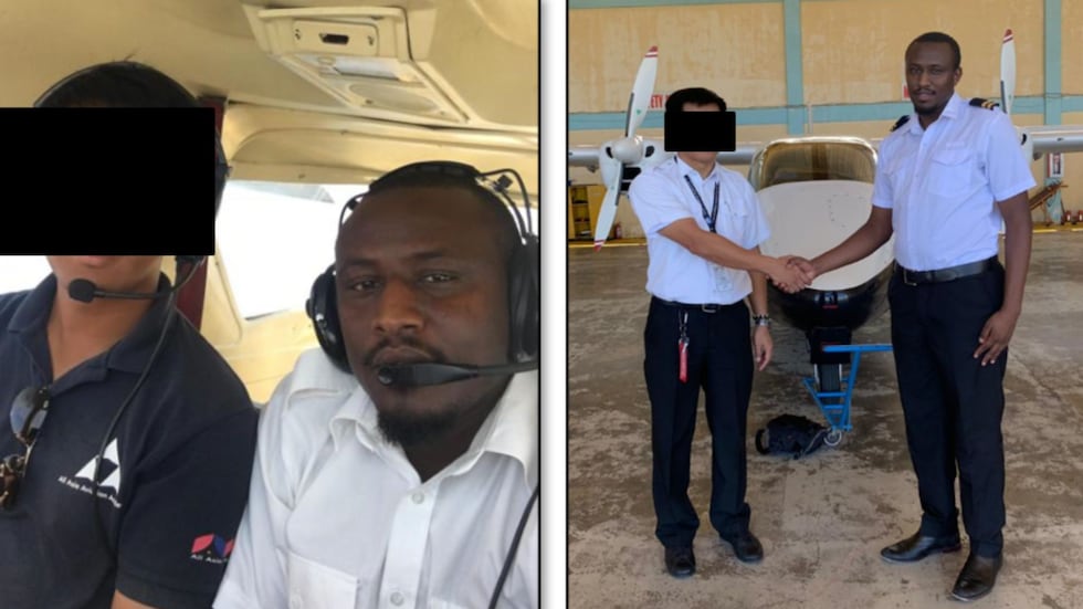 Cholo Abdi Abdullah is shown with instructors at his flight school in the Philippines.