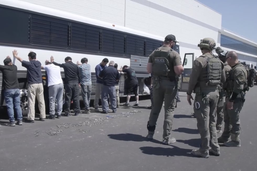 FILE - This image from video provided by U.S. Immigration and Customs Enforcement via DVIDS...