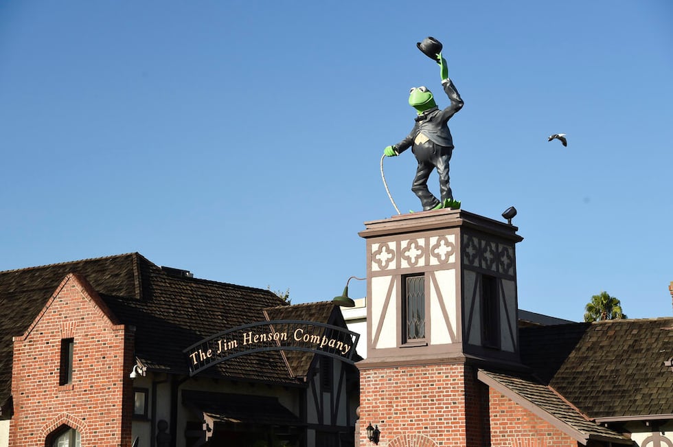 A statue of Kermit The Frog stands at the entrance to The Jim Henson Company, Tuesday, July 7,...