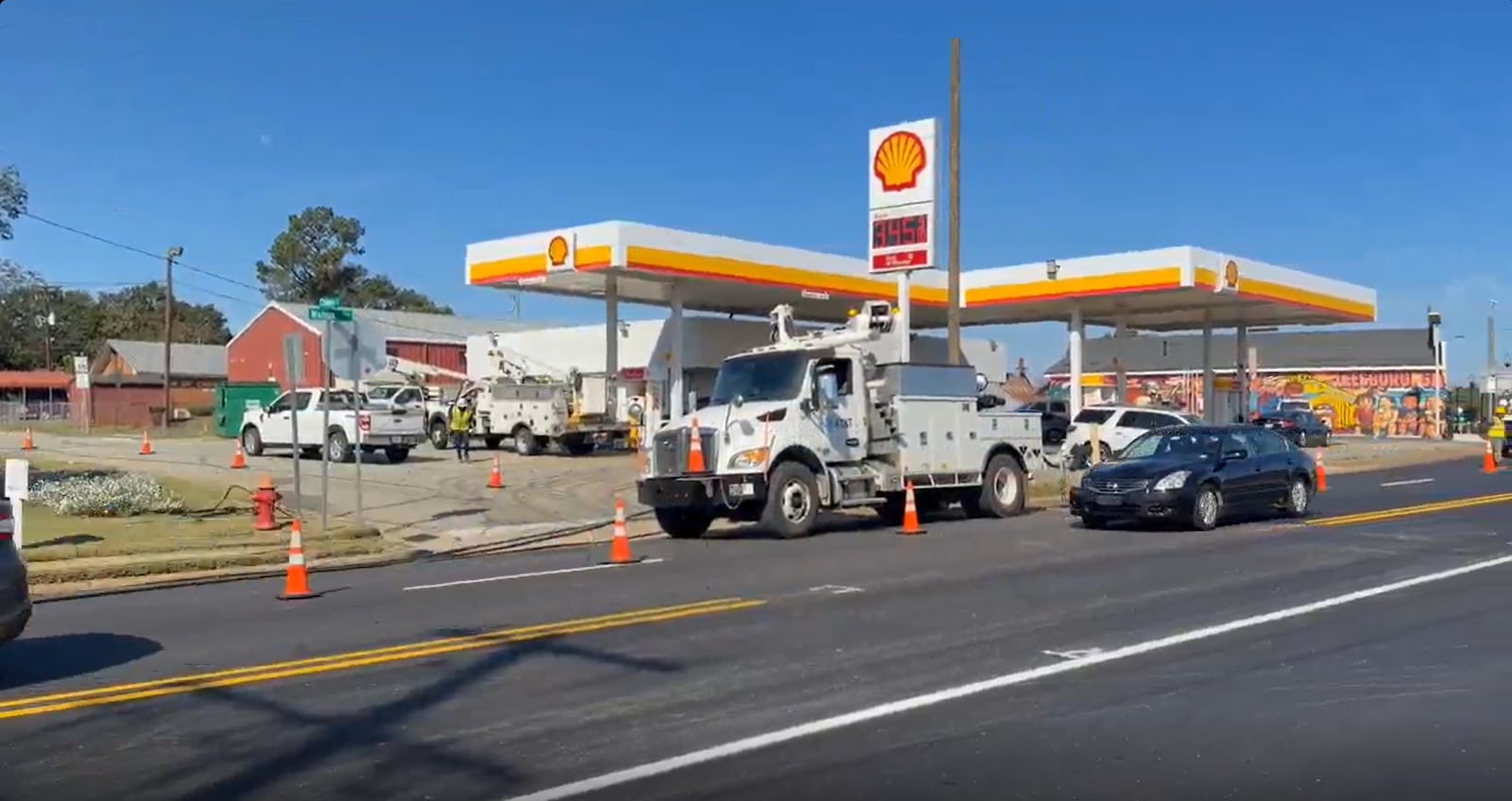 Repairs underway in downtown Leesburg after truck crash downs power poles near Fourth Street...