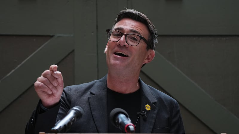 Labour Party's Andy Burnham delivers a speech at the People's History Museum in Manchester,...