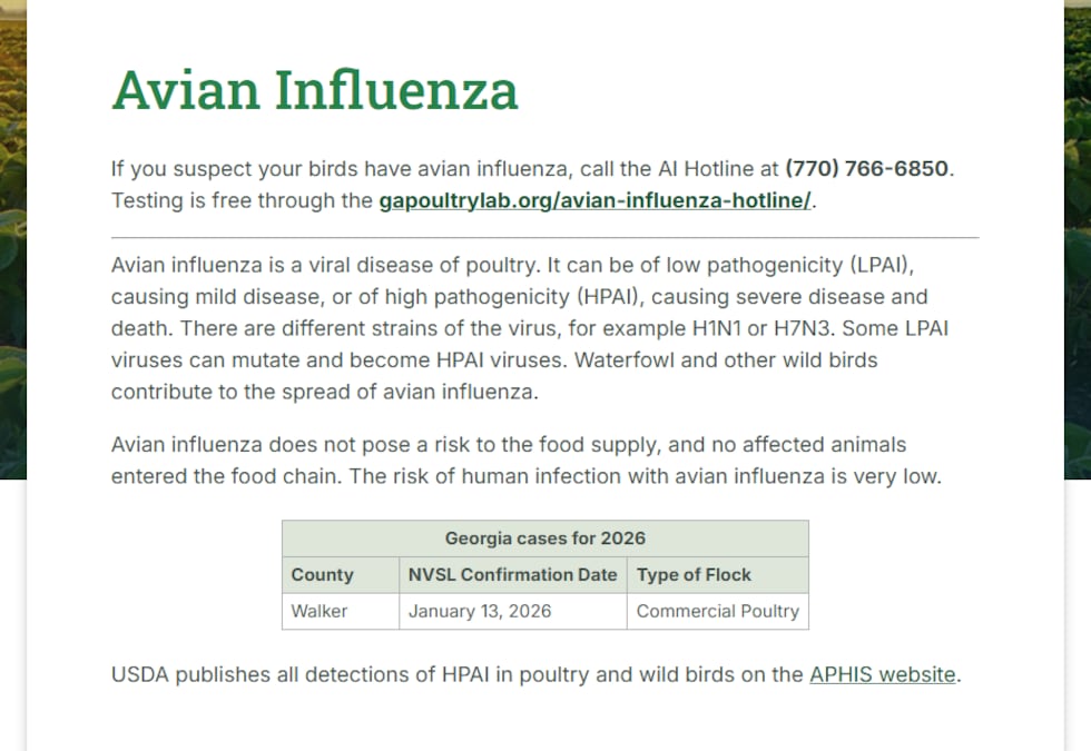 Case of Highly Pathogenic Avian Influenza (HPAI) at a commercial poultry operation in Walker...