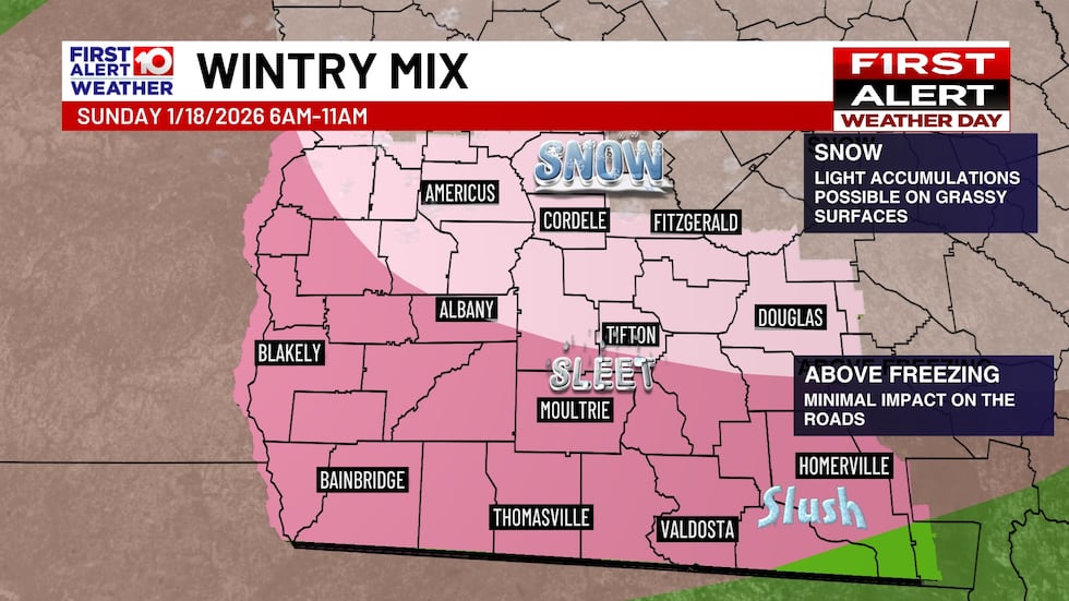 Wintry mix possible Sunday morning across South Georgia