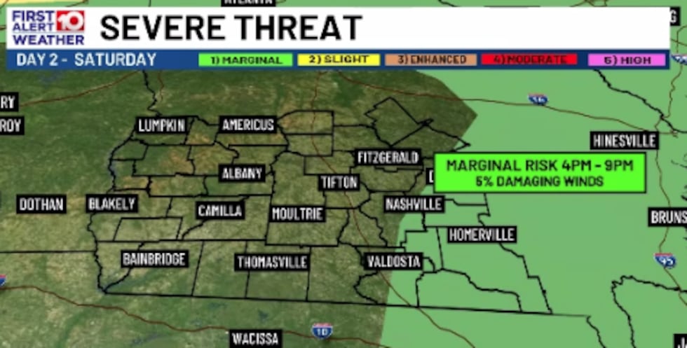 Marginal Risk for Severe Weather East of I-75