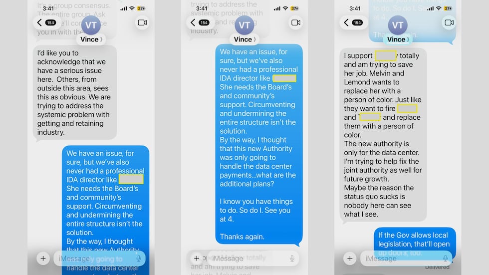 Text exchange between Irwin County Chairman Thompson and Commissioner Paulk.