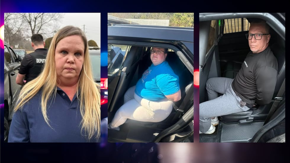 Cristie Hall (left), Sarah Luke (middle) and Nicholas Moore (right) were arrested Tuesday,...