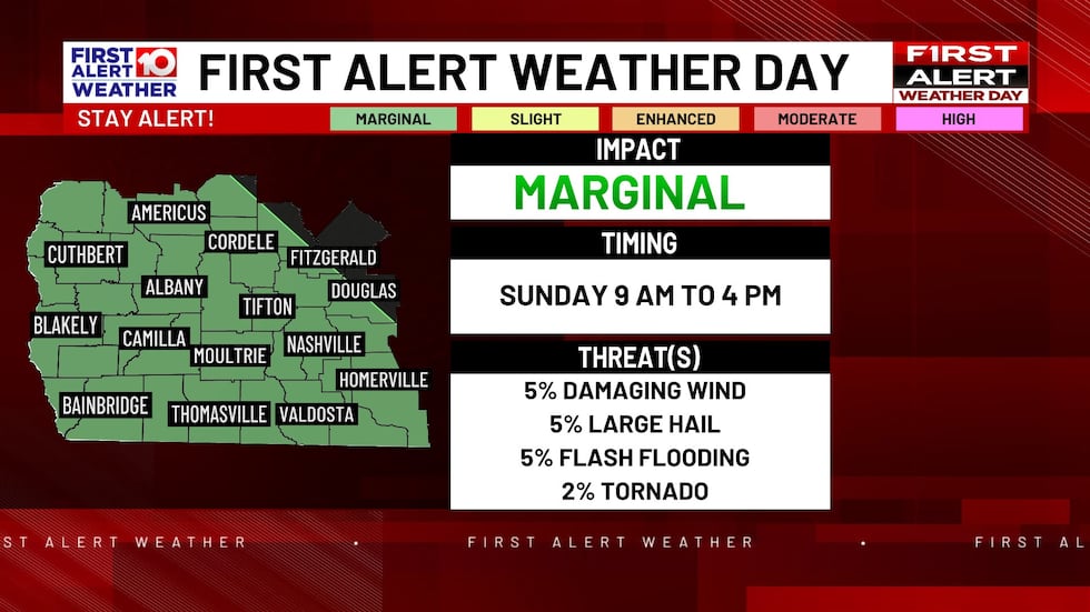 Threats include a 5% chance of damaging wind, large hail, flash flooding and a 2% chance of a...