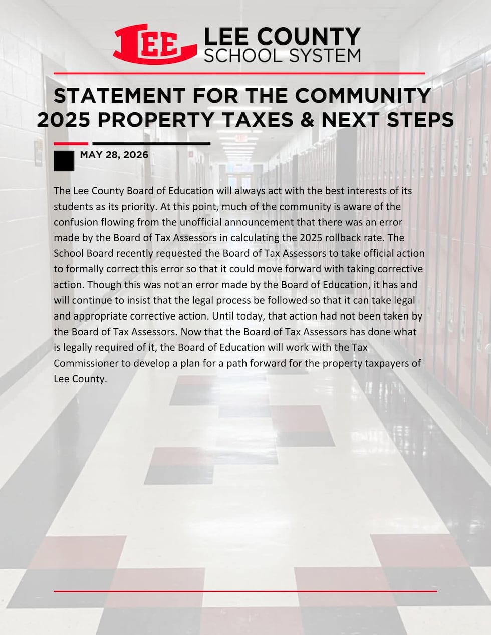 The Lee County School System released a statement regarding the reported error in the county's...