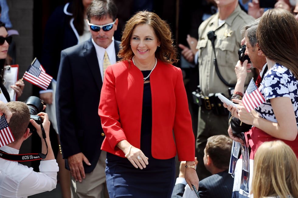 FILE - Darline Graham Nordone, sister of Sen. Lindsey Graham, R-S.C., walks to the stage...
