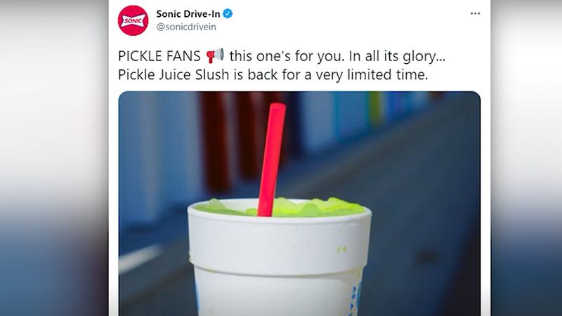 Sonic is bringing back the Pickle Juice Slush and Big Dill Cheeseburger.