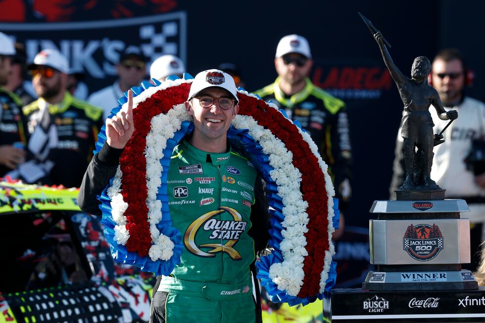 NASCAR Cup Series driver Austin Cindric celebrates after winning a NASCAR Cup Series auto race...