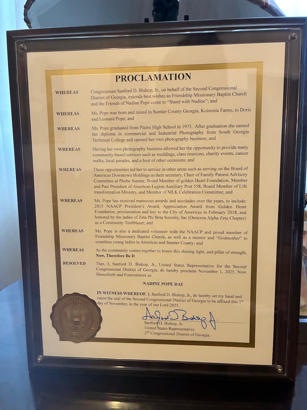 Nadine Pope Day declared.