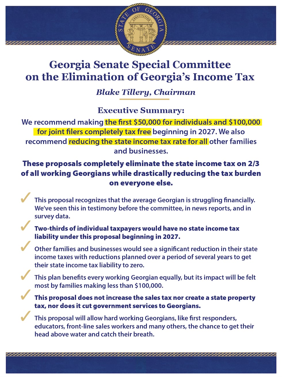 These are the recommendations of the Georgia Senate special committee on the elimination of...