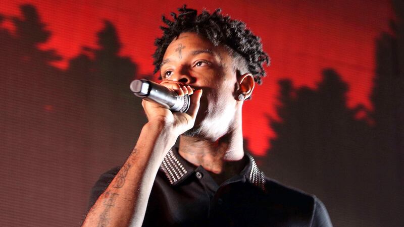 21 Savage performs as the opener for Post Malon at the Cellairis Amphitheatre at Lakewood on...