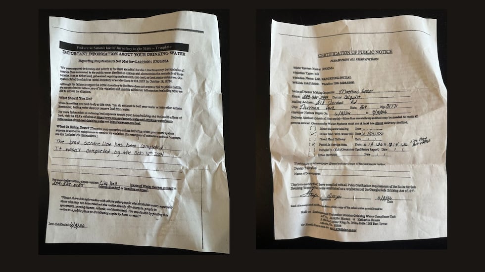 Enigma water system cited for missing lead service line report; residents raise billing, water...