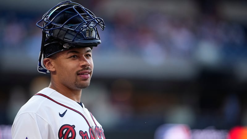 Atlanta Braves' Drake Baldwin looks on ahead of the MLB baseball All-Star Game between the...