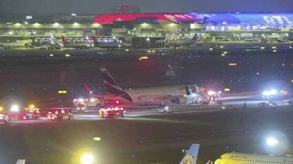The tires of a plane blew out after it landed at Atlanta’s airport Tuesday night, officials said.
