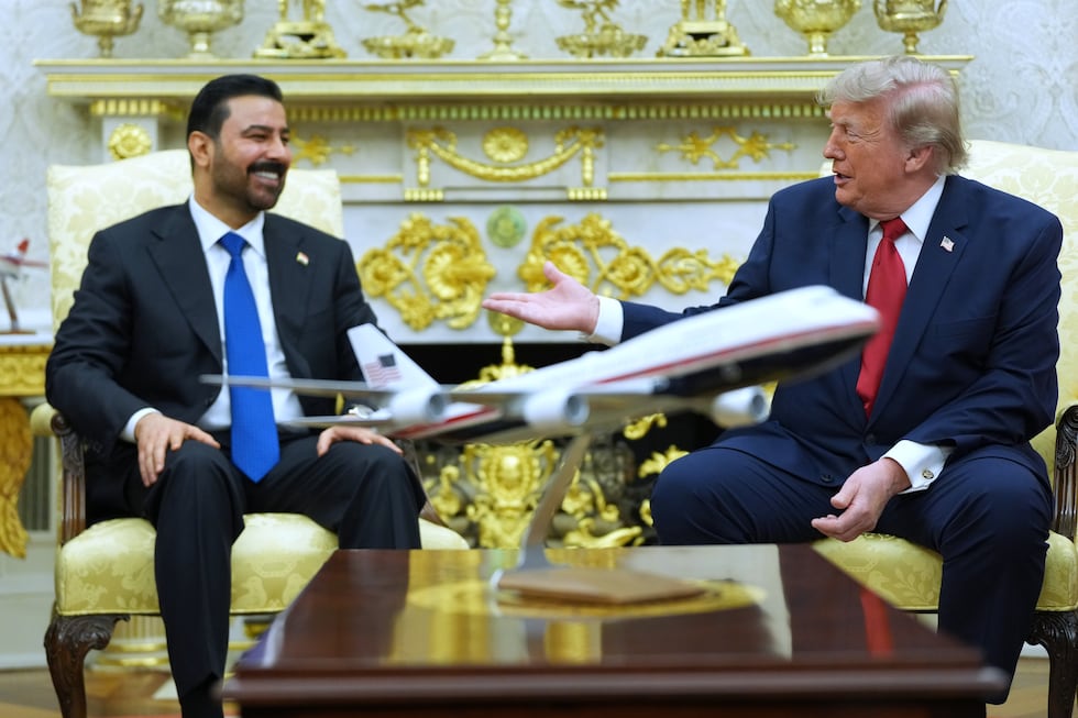President Donald Trump meets with Iraq's Prime Minister Ali al-Zaidi in the Oval Office of the...