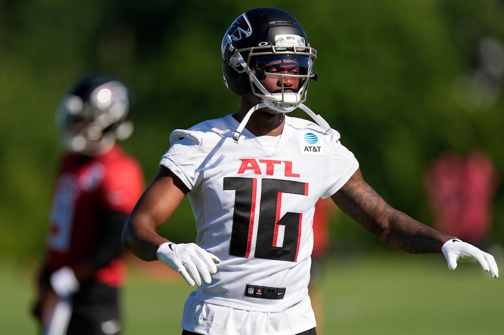 Atlanta Falcons DJ Chark Jr. works out during a Atlanta Falcons training camp, Saturday, July...