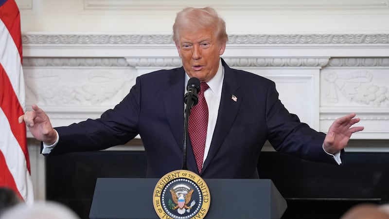 President Donald Trump speaks during a breakfast with Senate and House Republicans in the...