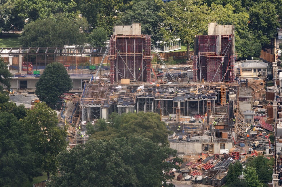 White House Ballroom construction continues Wednesday, Aug. 5, 2026, at the White House in...
