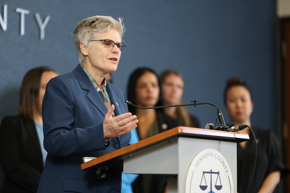 Hennepin County Attorney Mary Moriarty addresses the media at the Hennepin County Government...