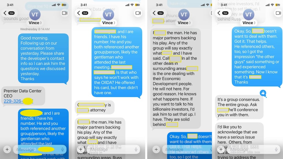 Text exchange between Irwin County Chairman Thompson and Commissioner Paulk.