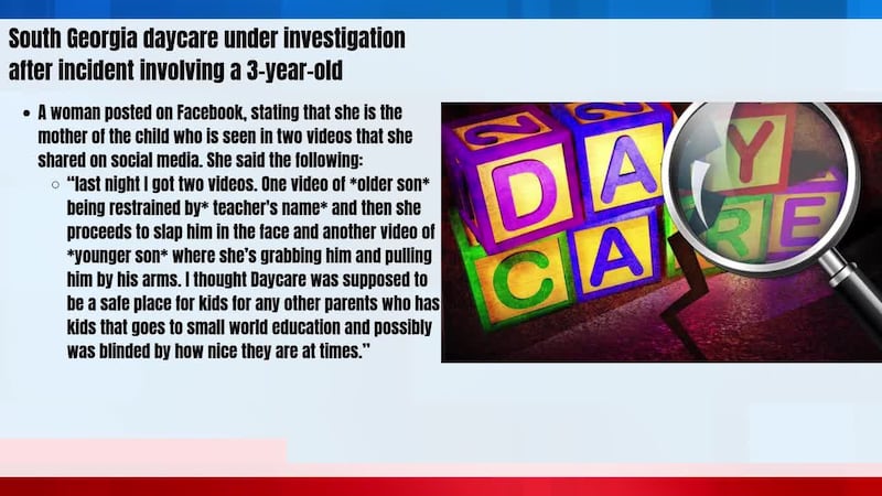 Nashville Police Department investigating alleged child cruelty of a 3-year-old at a daycare.